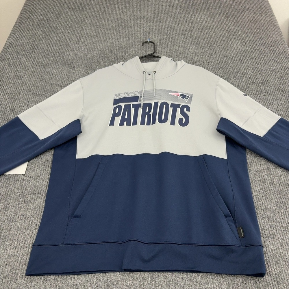 New England Patriots Nike Hoodie Mens XL Blue Grey Polyester Dri-Fit Sportswear